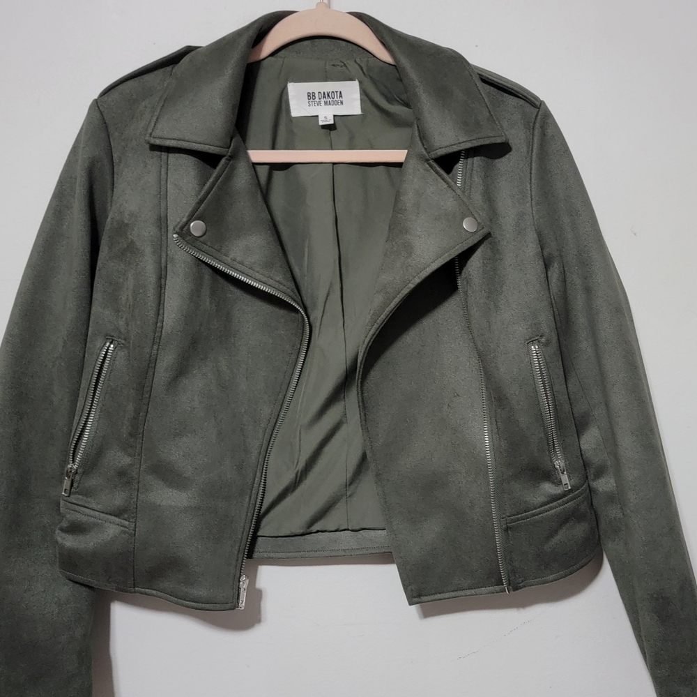 ~BB Dakota‎ Steve Madden Faux Suede Moto Jacket Olive Green Size S